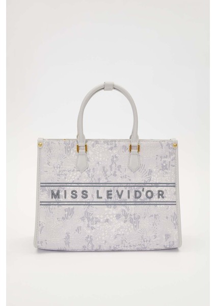 Gri Baskı Detaylı Büyük El Çantası