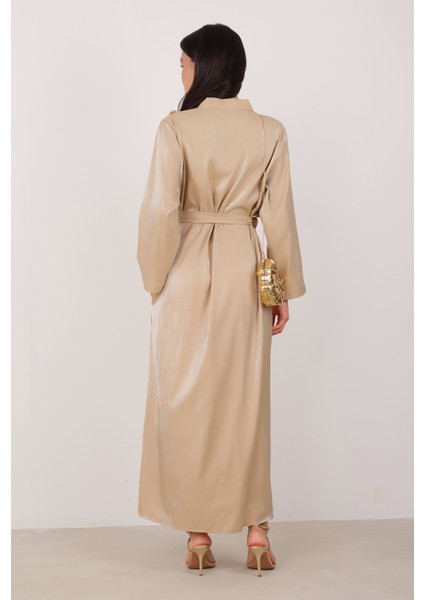 Çiçekli Aplikeli Abaya Koyu Bej indirimleri