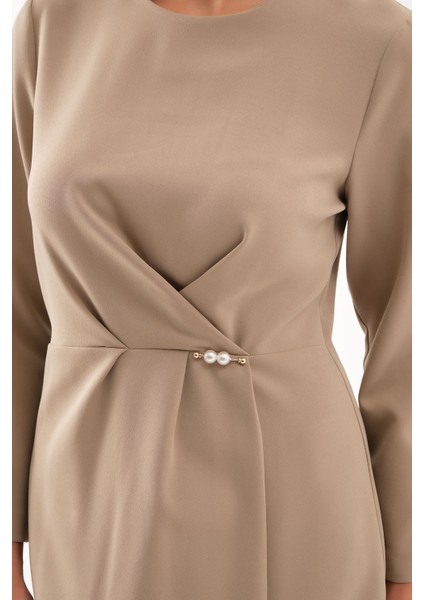 Kadın Camel Inci Detay Midi Davet Elbisesi fırsatları