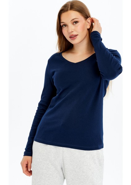 Kadın Uzun Kollu V Yaka Tişört Siyah fiyatları