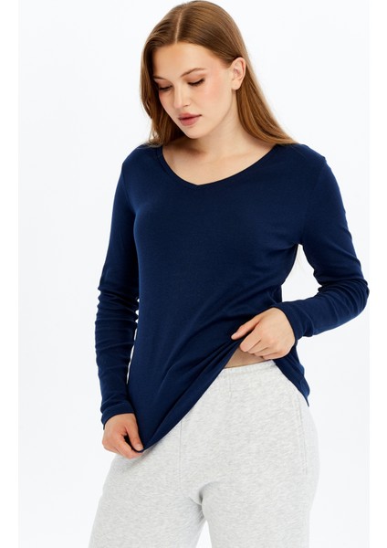 Kadın Uzun Kollu V Yaka Tişört Siyah fırsatları