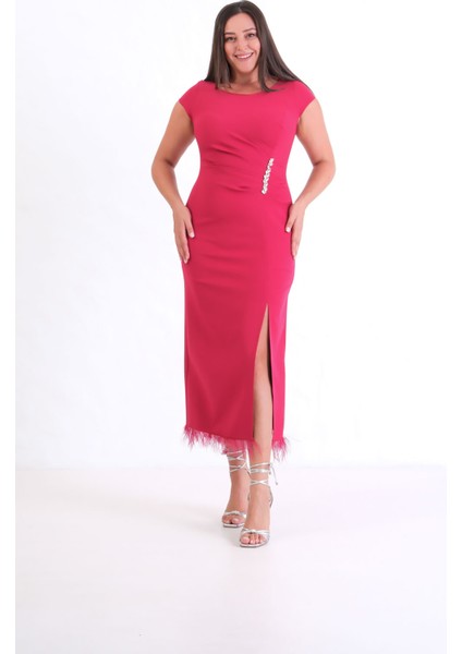 Kadın Bordo Büyük Beden Otrişli Söz Nişan Nikah Abiye Elbise