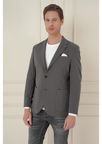 Slim Fit Torba Cep Esnek Spandex Karışımlı Düz Koyu Haki Blazer Ceket C 696 fırsatları