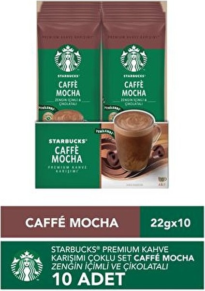 Caffe Mocha 22 gr x 10 Paket Türkiye Menşeli Premium Kahve Karışımı Zengin İçimli ve Çikolatalı