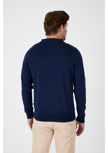 Lacivert Saf %100 Pamuk Erkek Patlı Düğmesiz Polo Yaka Triko Kazak indirimleri