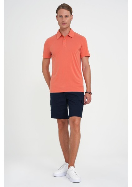 Comfort Fit Polo Yaka Modal Karışım Kısa Kol Casual Turuncu Tişört Ts 903