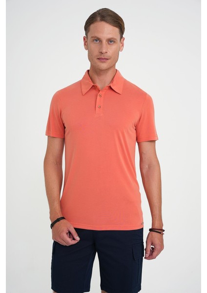 Comfort Fit Polo Yaka Modal Karışım Kısa Kol Casual Turuncu Tişört Ts 903 fiyatları