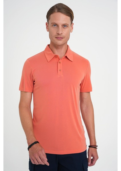 Comfort Fit Polo Yaka Modal Karışım Kısa Kol Casual Turuncu Tişört Ts 903 modelleri