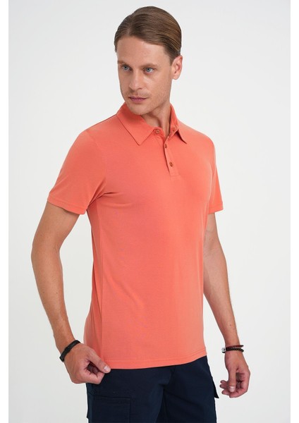 Comfort Fit Polo Yaka Modal Karışım Kısa Kol Casual Turuncu Tişört Ts 903 fırsatları