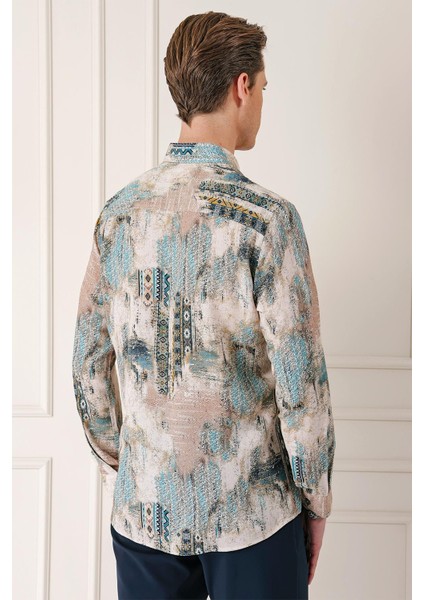 Comfort Fit Düğmeli Yaka Batik Desenli Pamuk Mint Gömlek G 1566 fırsatları