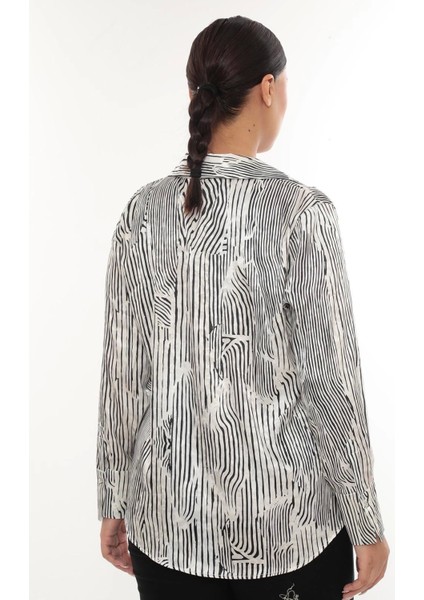 Lycra Jakarlı Saten Büyük Beden Kadın Gömlek – Şık ve Rahat Uzun Kollu Desenli Gömlek fırsatları