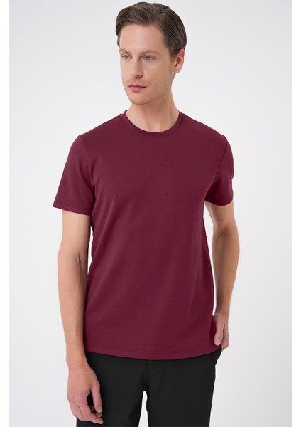Comfort Fit Bisiklet Yaka Esnek Pamuk Casuel Bordo Tişört Ts 885 modelleri
