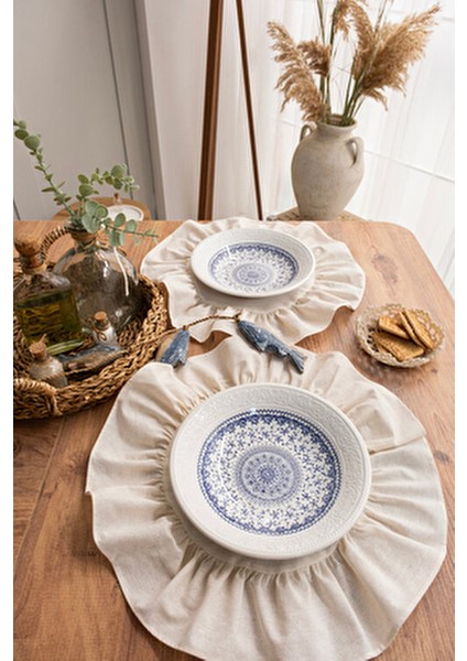 Breeze Rufle | 7 Parça Sofra Seti Fırfırli Takim 6 Adet Amerikan Servisi Supla + 1 Adet Runner modelleri