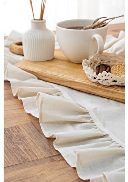 Breeze Rufle | 7 Parça Sofra Seti Fırfırli Takim 6 Adet Amerikan Servisi Supla + 1 Adet Runner