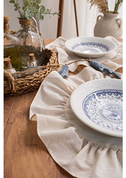 Breeze Rufle | 7 Parça Sofra Seti Fırfırli Takim 6 Adet Amerikan Servisi Supla + 1 Adet Runner