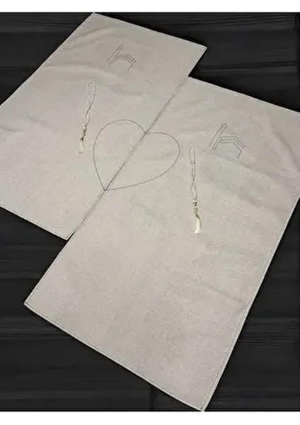 Kalpli Minimal Kabe Işlemeli Keten Eşli Çift Seccade Hediyelik Çeyizlik