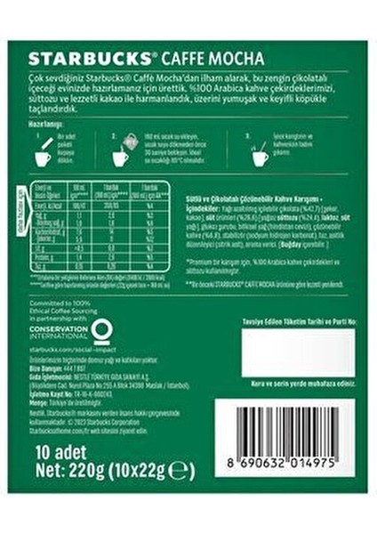 Caffe Mocha 22 gr x 10 Paket Türkiye Menşeli Premium Kahve Karışımı Zengin İçimli ve Çikolatalı indirimleri