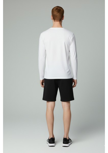 %100 Pamuk Erkek Süprem Uzun Kollu Basic T-Shirt Compact Penye Beyaz Sporcu Tişört Body