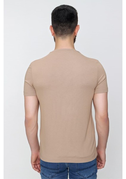 Slim Fit Bisiklet Yaka Düz Pamuklu Bej Tişört Ts 823 fırsatları