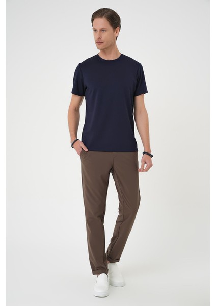 Comfort Fit Bisiklet Yaka Esnek Pamuk Casuel Koyu Lacivert Tişört Ts 885
