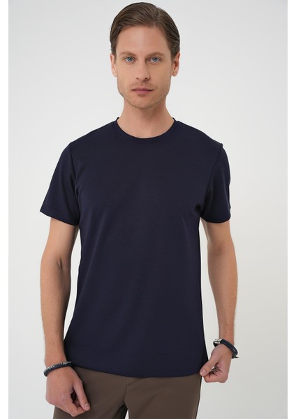 Comfort Fit Bisiklet Yaka Esnek Pamuk Casuel Koyu Lacivert Tişört Ts 885 modelleri