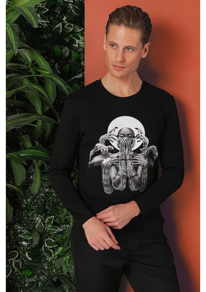Slim Fit Baskılı Bisiklet Yaka Esnek Pamuk Siyah Tişört Ts 869 fırsatları