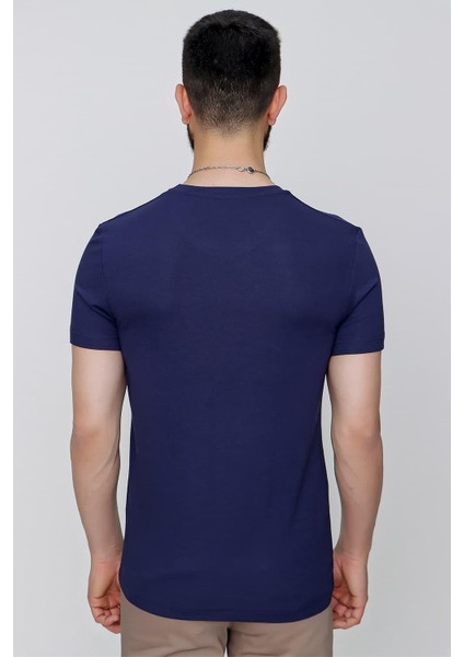 Slim Fit Bisiklet Yaka Düz Pamuklu Lacivert Tişört Ts 823 fırsatları