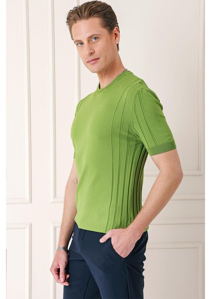 Slim Fit Bisiklet Yaka Kısa Kol Yeşil Triko Tr 869 modelleri