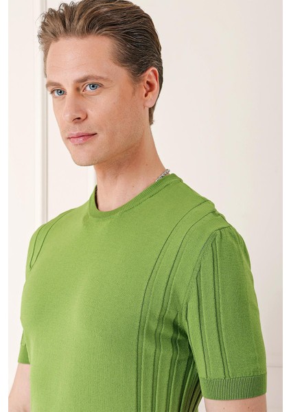 Slim Fit Bisiklet Yaka Kısa Kol Yeşil Triko Tr 869 fırsatları
