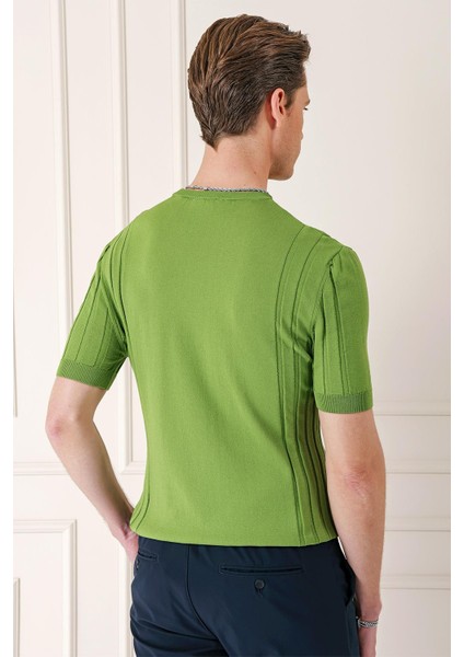 Slim Fit Bisiklet Yaka Kısa Kol Yeşil Triko Tr 869 indirimleri