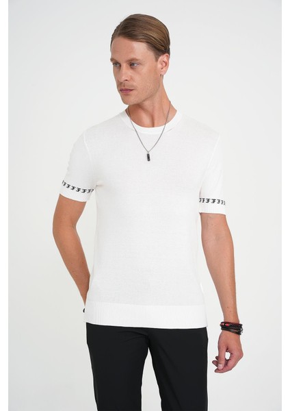 Comfort Fit Bisiklet Yaka Kısa Kollu Ekru Triko Tr 882 modelleri