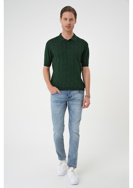Comfort Fit Polo Yaka Pamuklu Kısa Kol Casuel Yeşil Triko Tişört Tr 880