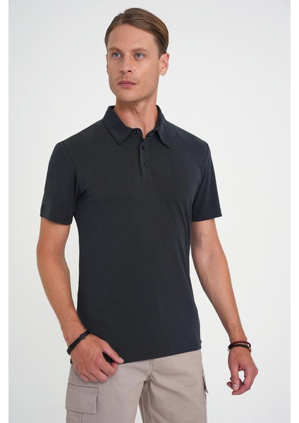 Comfort Fit Polo Yaka Modal Karışım Kısa Kol Casual Siyah Tişört Ts 903 modelleri