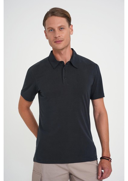 Comfort Fit Polo Yaka Modal Karışım Kısa Kol Casual Siyah Tişört Ts 903 fırsatları
