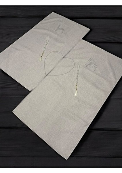 Kalpli Minimal Kabe Işlemeli Keten Eşli Çift Seccade Hediyelik Çeyizlik