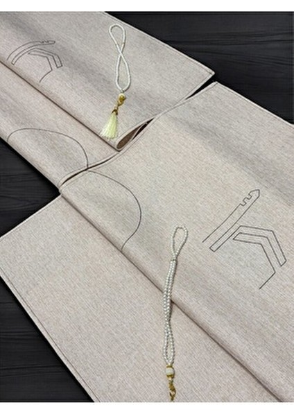 Kalpli Minimal Kabe Işlemeli Keten Eşli Çift Seccade Hediyelik Çeyizlik