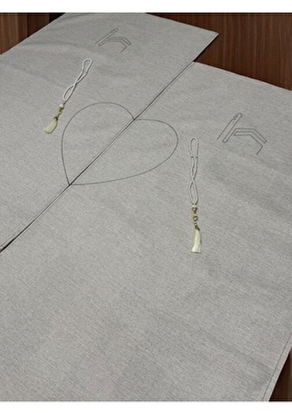 Kalpli Minimal Kabe Işlemeli Keten Eşli Çift Seccade Hediyelik Çeyizlik