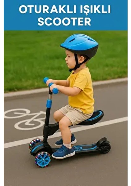 Oturaklı Scooter Işıklı 3 Tekerlekli Combo Scooter 3+ Yaş
