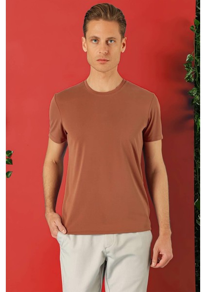 Slim Fit Bisiklet Yaka %100 Pamuk Kiremit Tişört Ts 878
