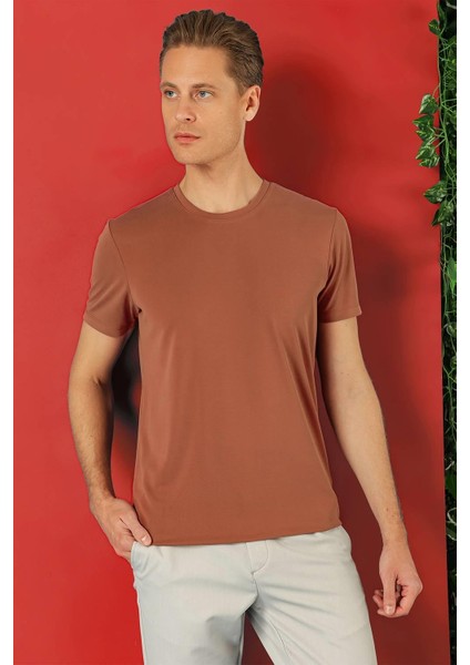 Slim Fit Bisiklet Yaka %100 Pamuk Kiremit Tişört Ts 878 fırsatları