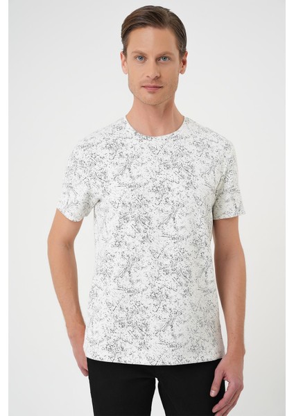 Comfort Fit Bisiklet Yaka Batik Görünmlü Kısa Kol Casual Ekru Tişört Ts 905 modelleri