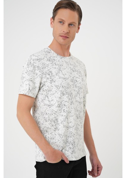 Comfort Fit Bisiklet Yaka Batik Görünmlü Kısa Kol Casual Ekru Tişört Ts 905 fırsatları