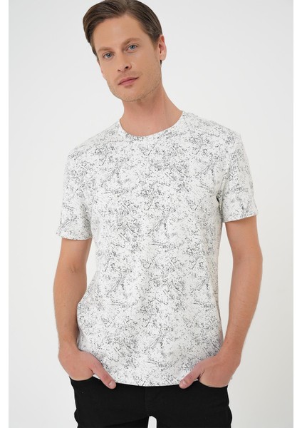 Comfort Fit Bisiklet Yaka Batik Görünmlü Kısa Kol Casual Ekru Tişört Ts 905 indirimleri