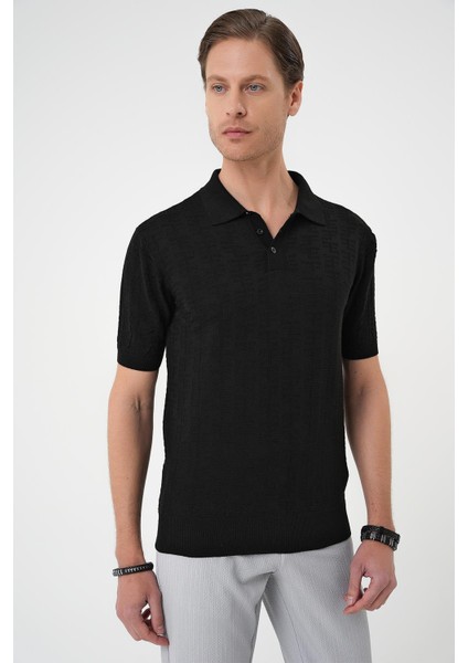 Comfort Fit Polo Yaka Pamuklu Kısa Kol Casuel Siyah Triko Tişört Tr 880 fırsatları