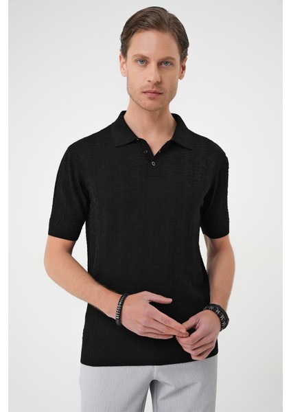 Comfort Fit Polo Yaka Pamuklu Kısa Kol Casuel Siyah Triko Tişört Tr 880 indirimleri