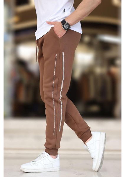 Kahverengi Erkek Paçası Lastikli Yandan Şeritli Baskılı Eşofman Altı 6551 modelleri