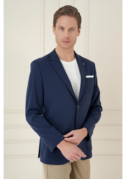 Slim Fit Torba Cep Esnek Spandex Karışımlı Düz Lacivert Blazer Ceket C 696 fiyatları