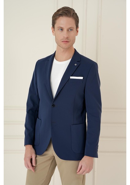 Slim Fit Torba Cep Esnek Spandex Karışımlı Düz Lacivert Blazer Ceket C 696 fırsatları