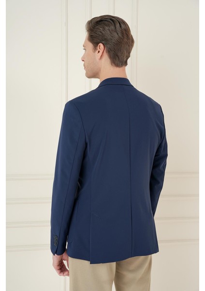 Slim Fit Torba Cep Esnek Spandex Karışımlı Düz Lacivert Blazer Ceket C 696 indirimleri
