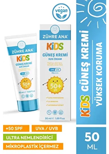 Kids Çocuk Güneş Kremi Spf 50+ Uva Uvb Leke Karşıtı Yüksek Koruma + E Vitamini 50 ml